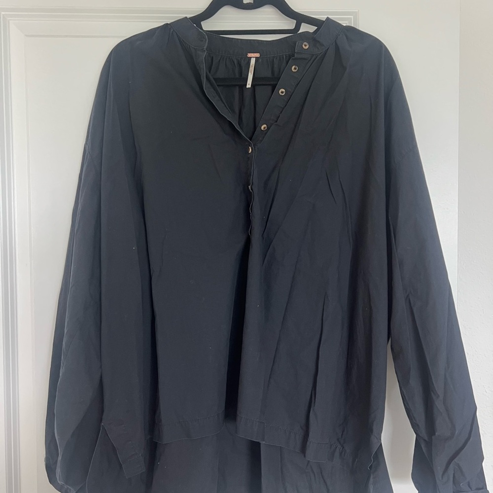 Free People Black Button-Up Blouse